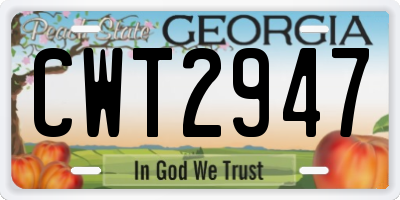 GA license plate CWT2947