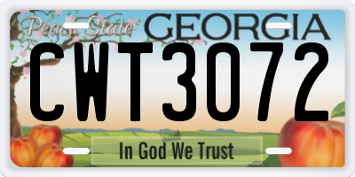 GA license plate CWT3072