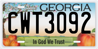 GA license plate CWT3092
