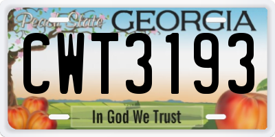 GA license plate CWT3193