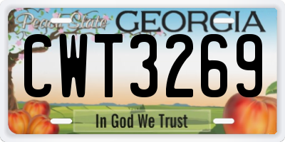 GA license plate CWT3269