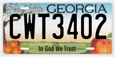 GA license plate CWT3402