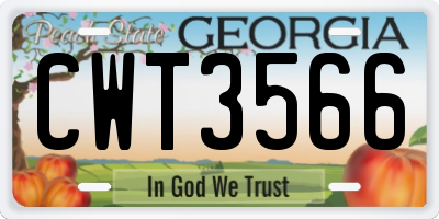 GA license plate CWT3566