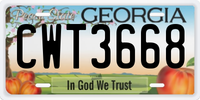 GA license plate CWT3668