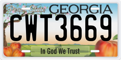 GA license plate CWT3669