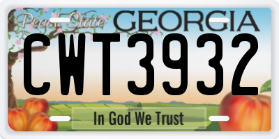 GA license plate CWT3932