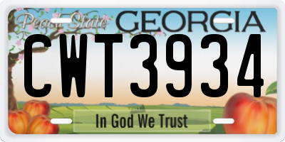 GA license plate CWT3934