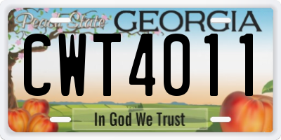 GA license plate CWT4011