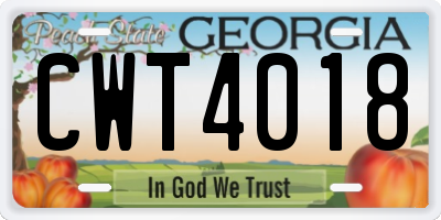 GA license plate CWT4018