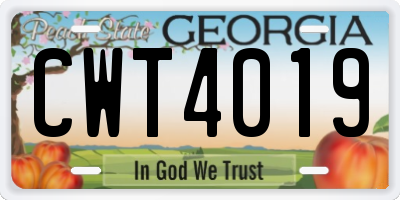 GA license plate CWT4019