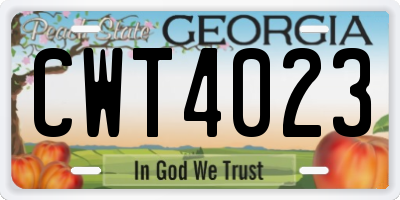GA license plate CWT4023