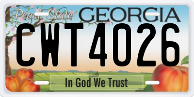 GA license plate CWT4026