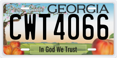 GA license plate CWT4066
