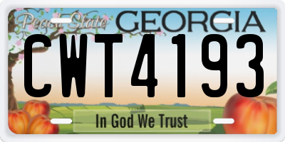 GA license plate CWT4193