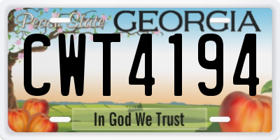 GA license plate CWT4194
