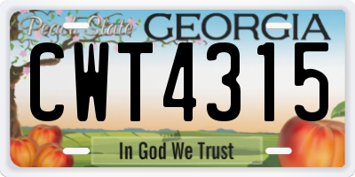 GA license plate CWT4315