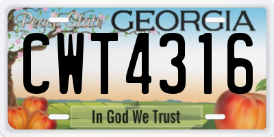 GA license plate CWT4316