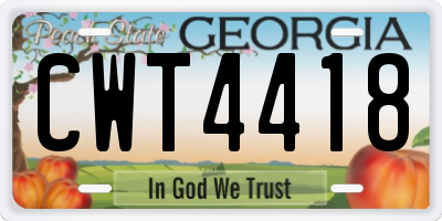 GA license plate CWT4418