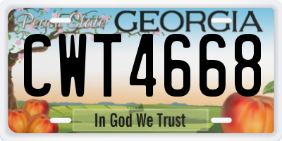 GA license plate CWT4668