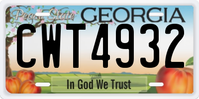 GA license plate CWT4932