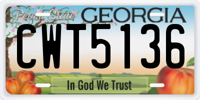 GA license plate CWT5136