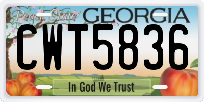 GA license plate CWT5836