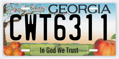 GA license plate CWT6311
