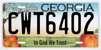 GA license plate CWT6402