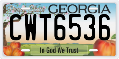 GA license plate CWT6536