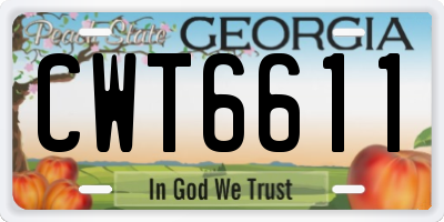 GA license plate CWT6611