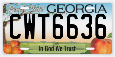 GA license plate CWT6636