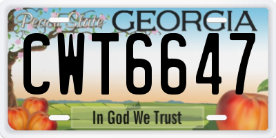 GA license plate CWT6647