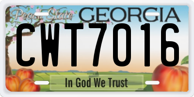 GA license plate CWT7016