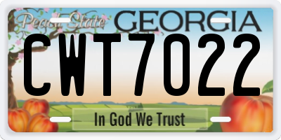 GA license plate CWT7022