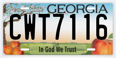 GA license plate CWT7116