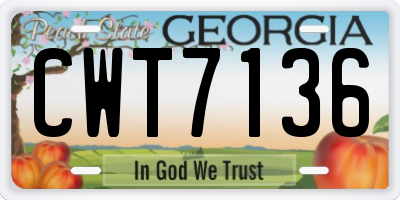 GA license plate CWT7136