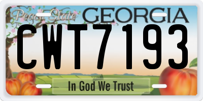 GA license plate CWT7193