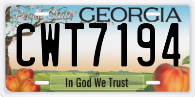 GA license plate CWT7194