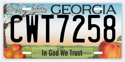 GA license plate CWT7258