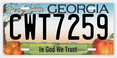 GA license plate CWT7259