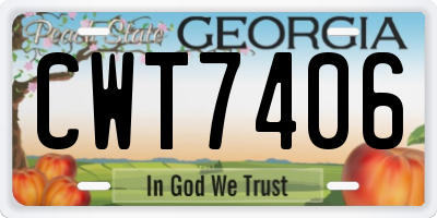 GA license plate CWT7406