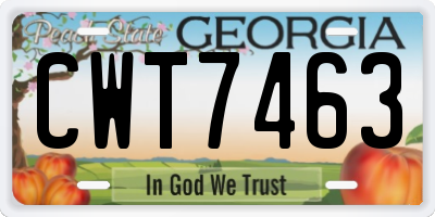 GA license plate CWT7463