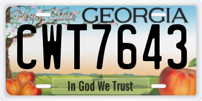 GA license plate CWT7643
