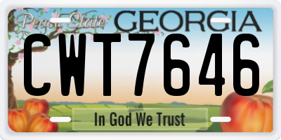 GA license plate CWT7646