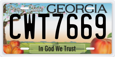 GA license plate CWT7669