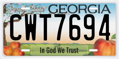 GA license plate CWT7694