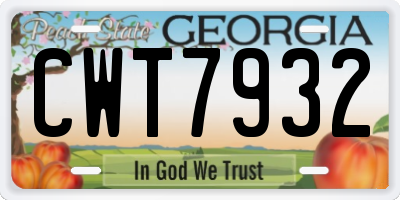 GA license plate CWT7932