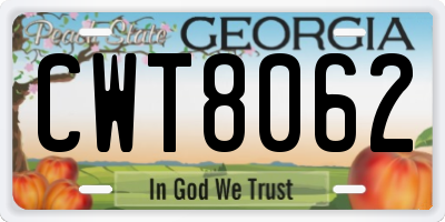 GA license plate CWT8062