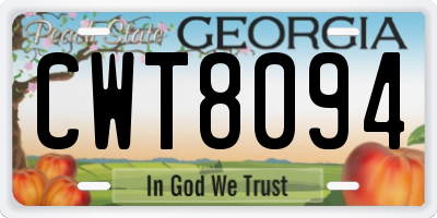 GA license plate CWT8094