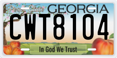 GA license plate CWT8104